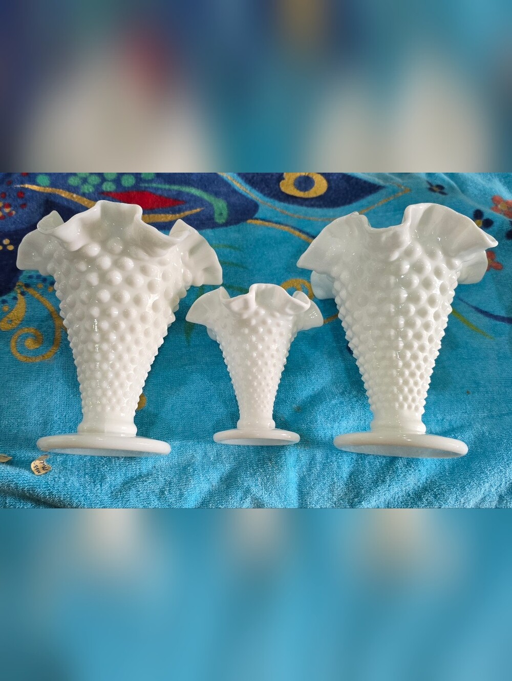 Set Of 3 Fenton Ruffled Edge Vases